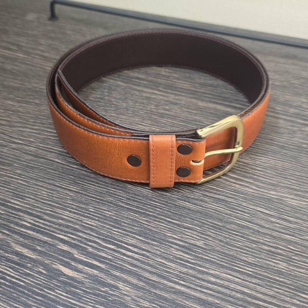 LeJon Vintage Mens Tan Glove Leather Belt, EUC, Gold Buckle, Sz. 40
